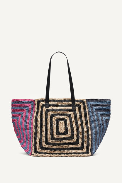 PALOMA CROCHET STRAW LOGO TOTE