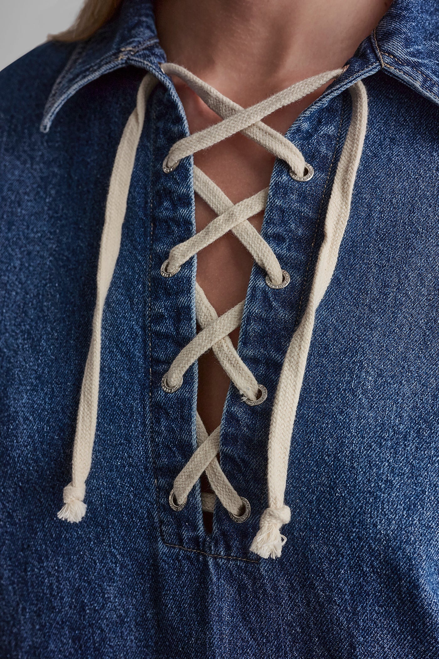 LACE UP DENIM SHIFT DRESS