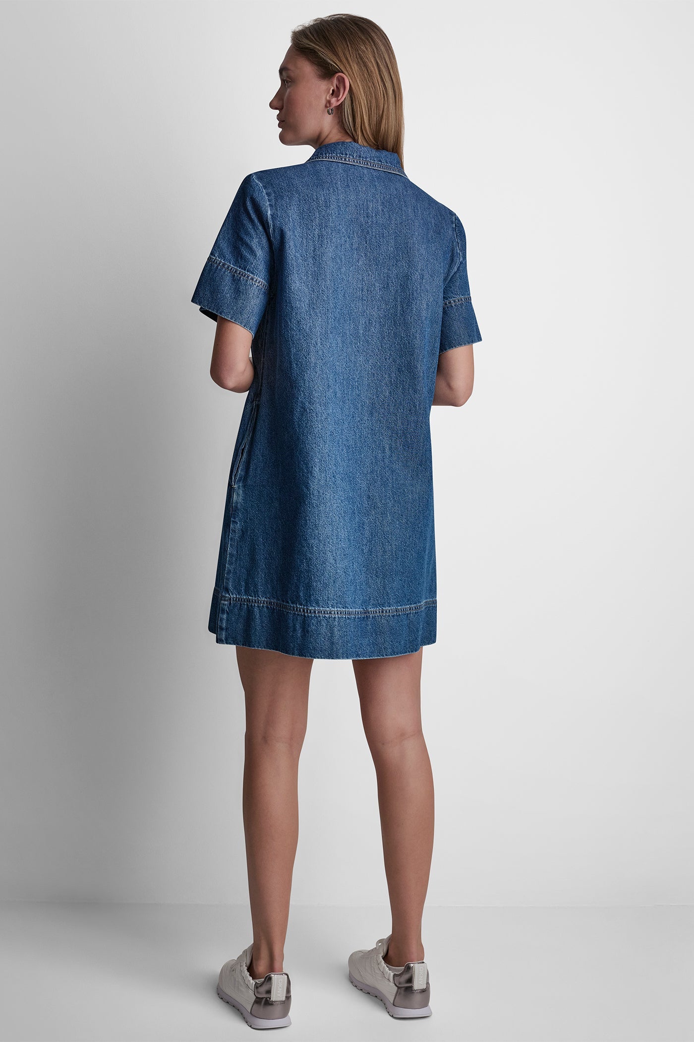 LACE UP DENIM SHIFT DRESS