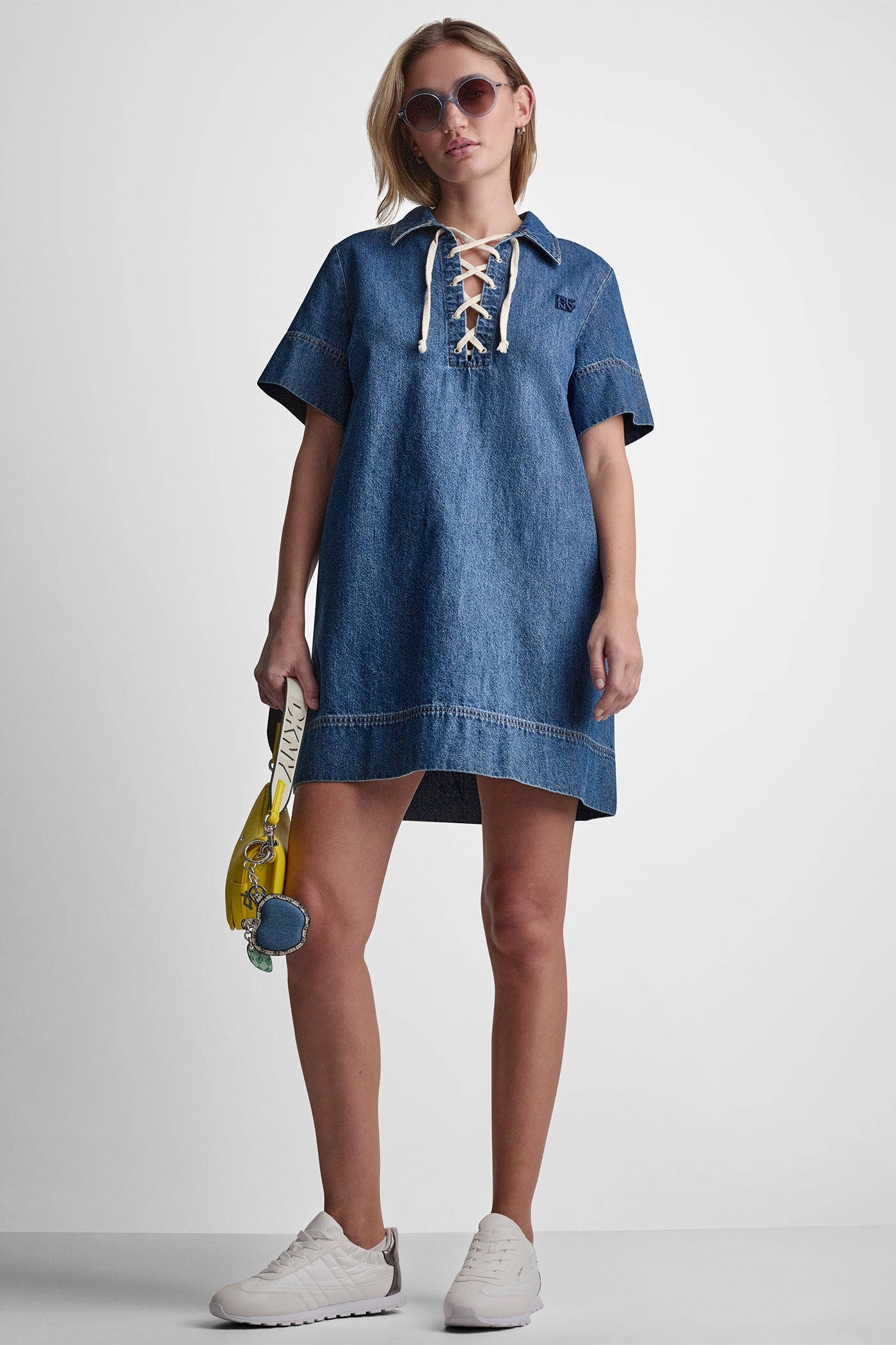 LACE UP DENIM SHIFT DRESS