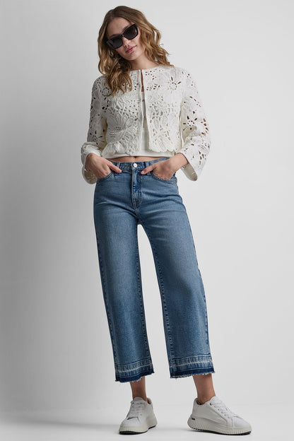 FLORAL CROCHET CARDIGAN WITH SCALLOP HEM