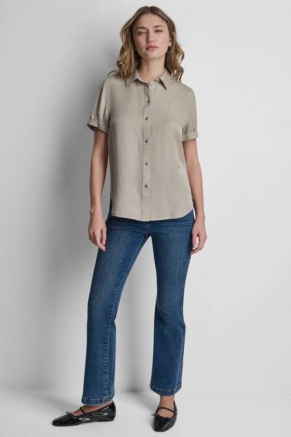 GARMENT DYE BUTTON-FRONT SHIRT