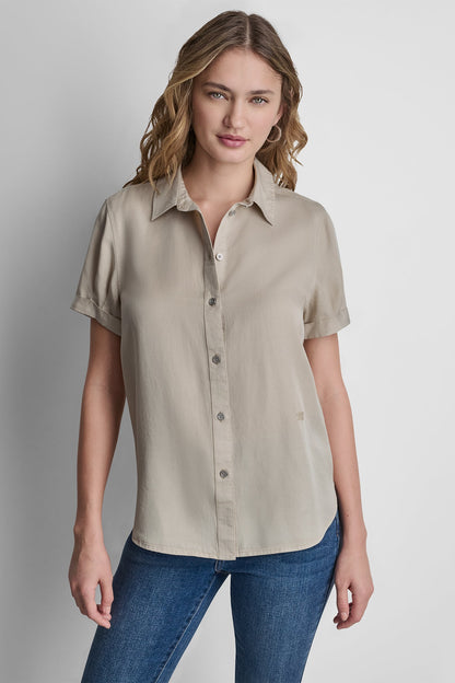 GARMENT DYE BUTTON-FRONT SHIRT