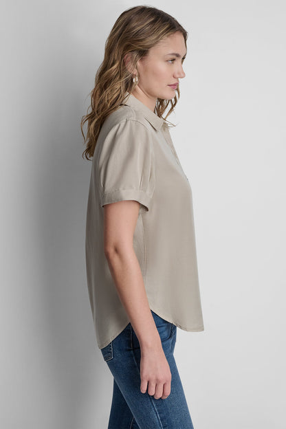 GARMENT DYE BUTTON-FRONT SHIRT