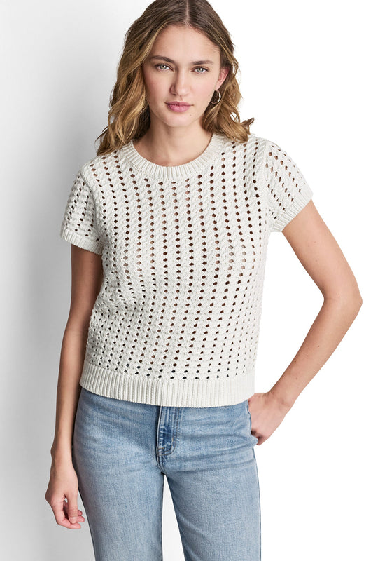 CHUNKY POINTELLE SHORT SLEEVE SWEATER