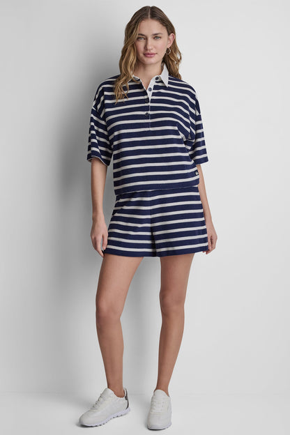 TOWELLING TERRY STRIPE BOXY POLO