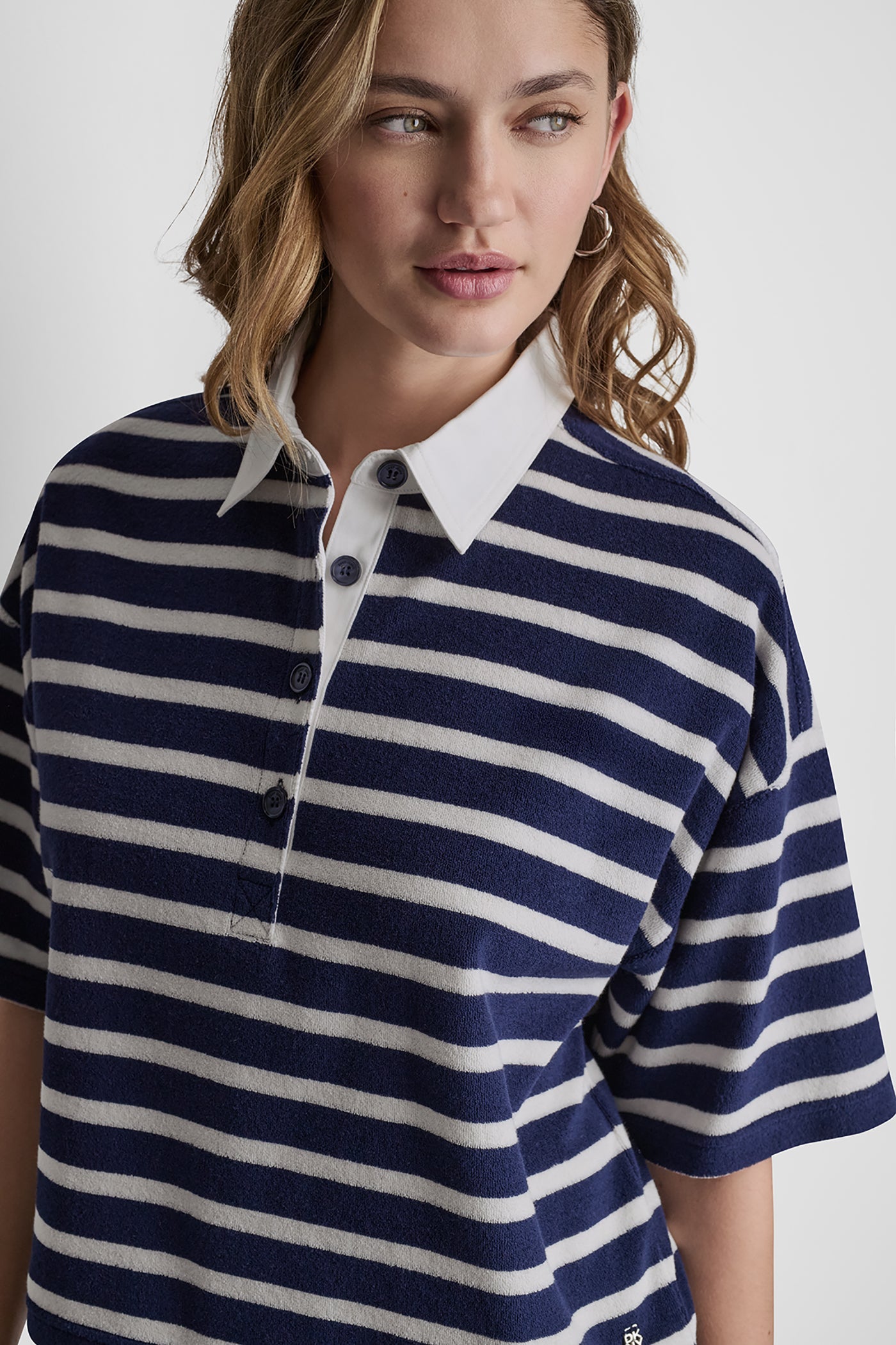TOWELLING TERRY STRIPE BOXY POLO