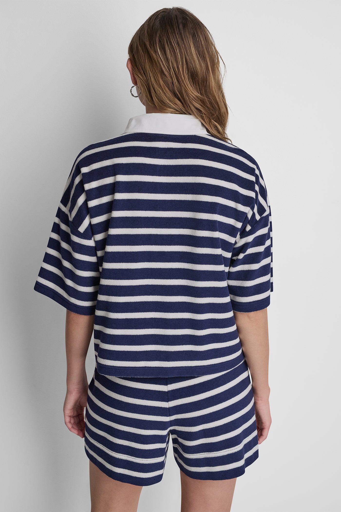 TOWELLING TERRY STRIPE BOXY POLO