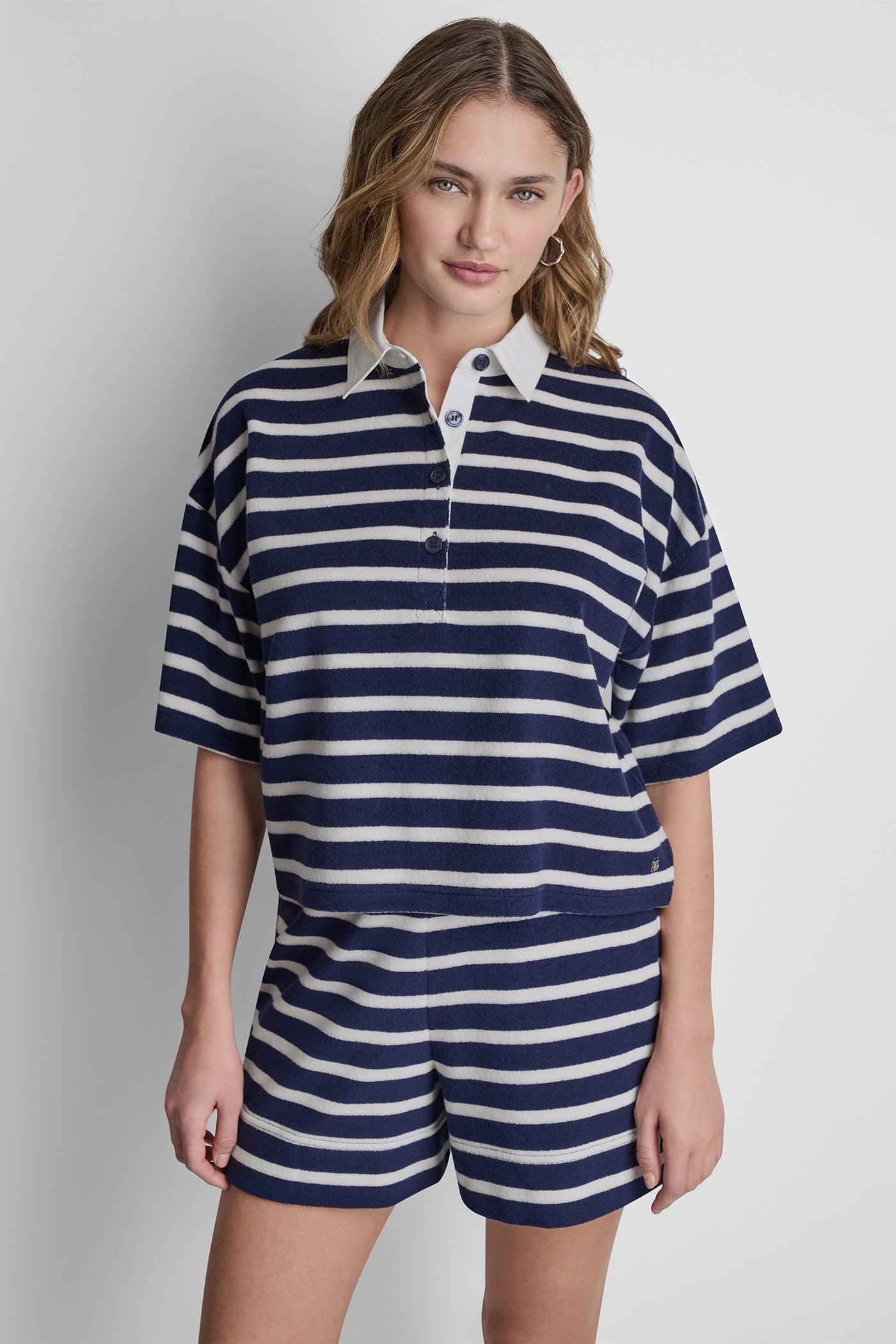 TOWELLING TERRY STRIPE BOXY POLO