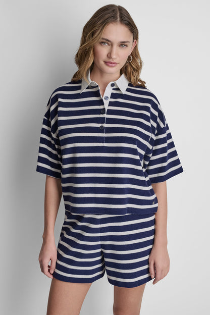 TOWELLING TERRY STRIPE BOXY POLO
