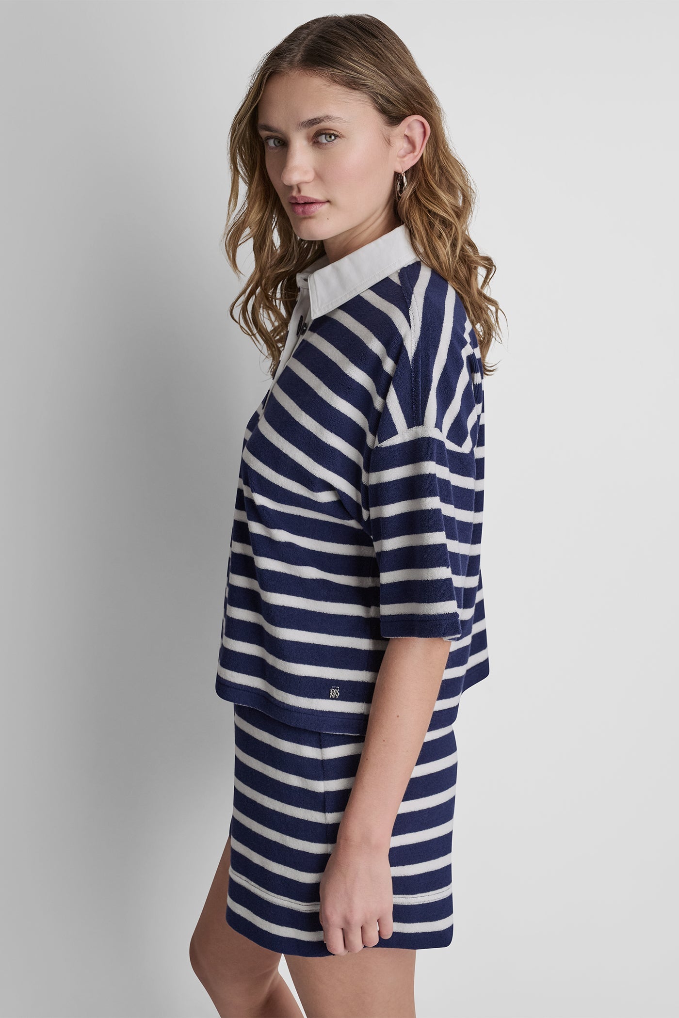 TOWELLING TERRY STRIPE BOXY POLO
