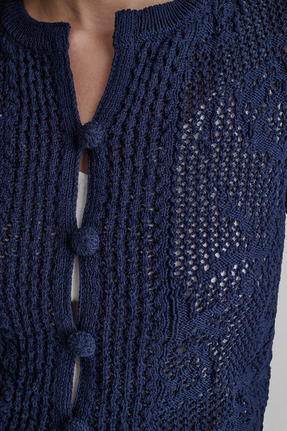 LACE STITCH BUTTON FRONT CARDIGAN