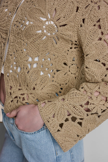 FLORAL CROCHET CARDIGAN WITH SCALLOP HEM