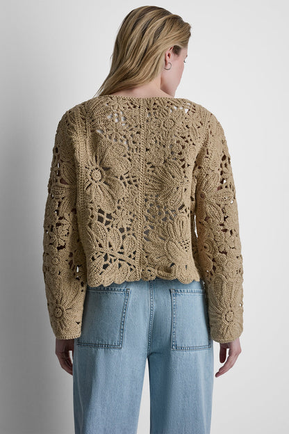 FLORAL CROCHET CARDIGAN WITH SCALLOP HEM