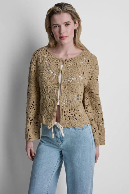 FLORAL CROCHET CARDIGAN WITH SCALLOP HEM