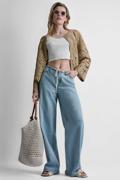 FLORAL CROCHET CARDIGAN WITH SCALLOP HEM