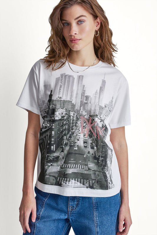 DKNY RHINESTONE NY STREETS LOGO TEE