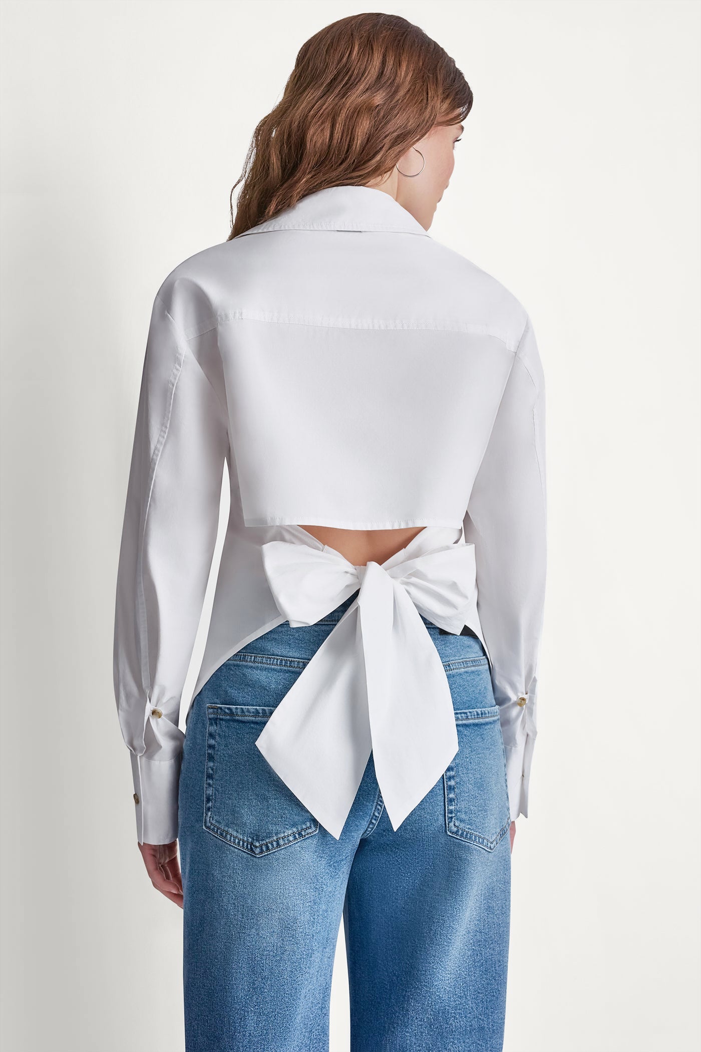 POPLIN CUTOUT TIE BACK SHIRT