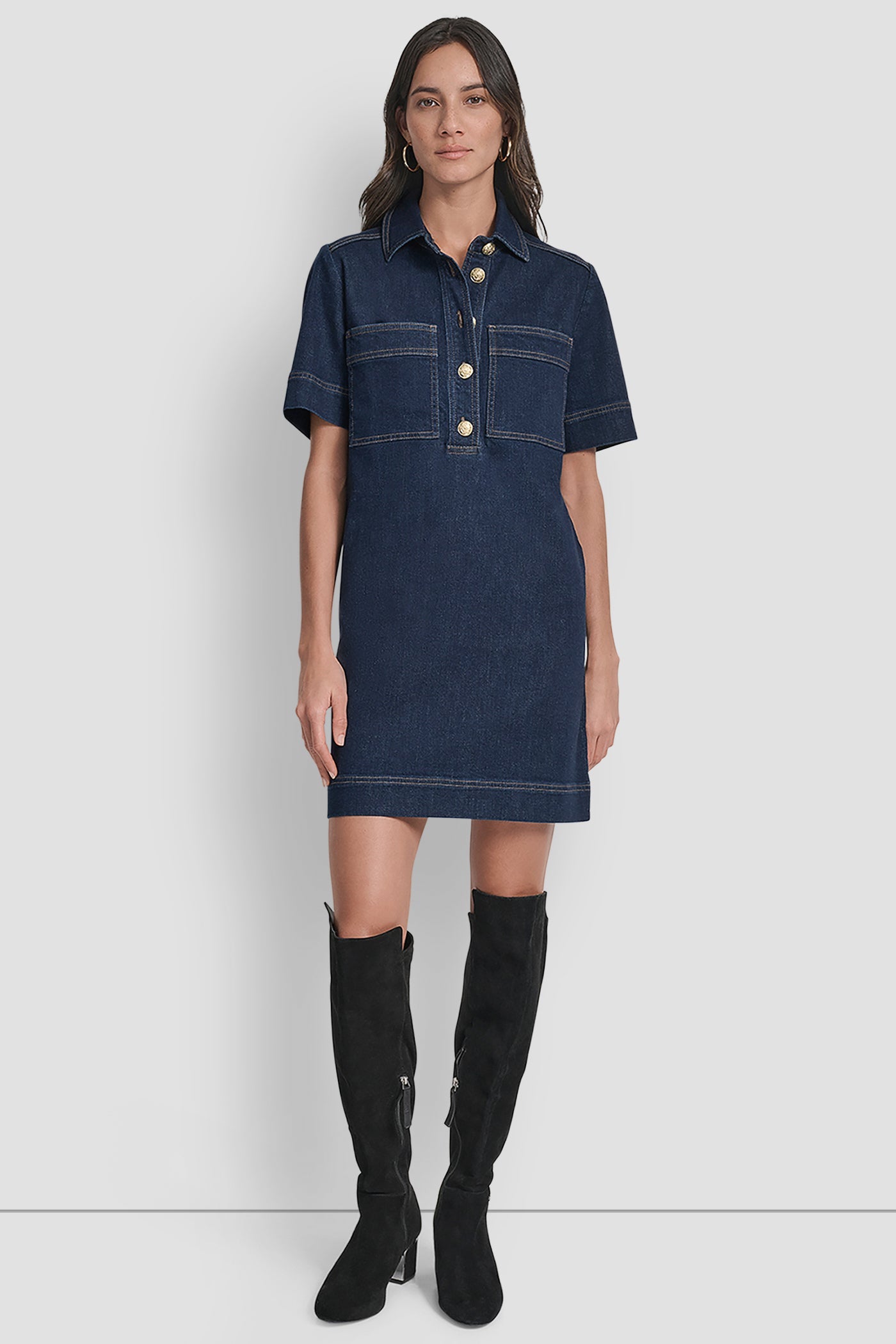 DENIM MINI SHIFT DRESS