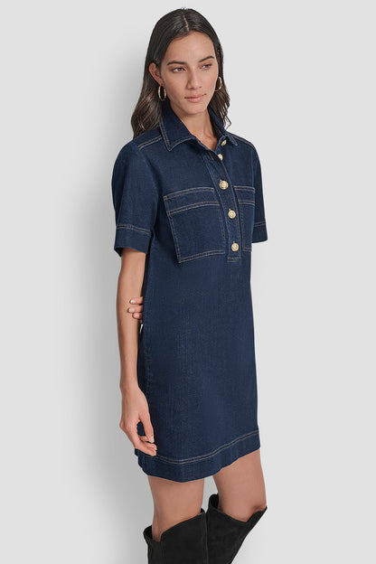 DENIM MINI SHIFT DRESS