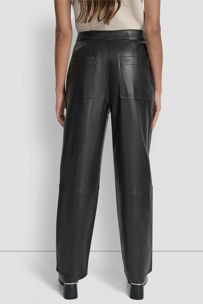HIGH-RISE FAUX LEATHER STRAIGHT-LEG PANT