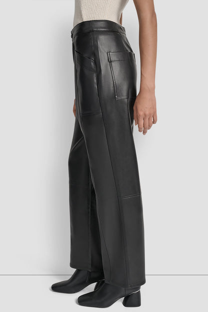 HIGH-RISE FAUX LEATHER STRAIGHT-LEG PANT