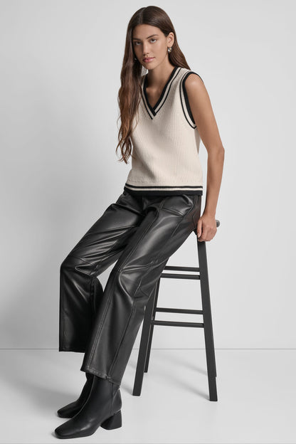 HIGH-RISE FAUX LEATHER STRAIGHT-LEG PANT