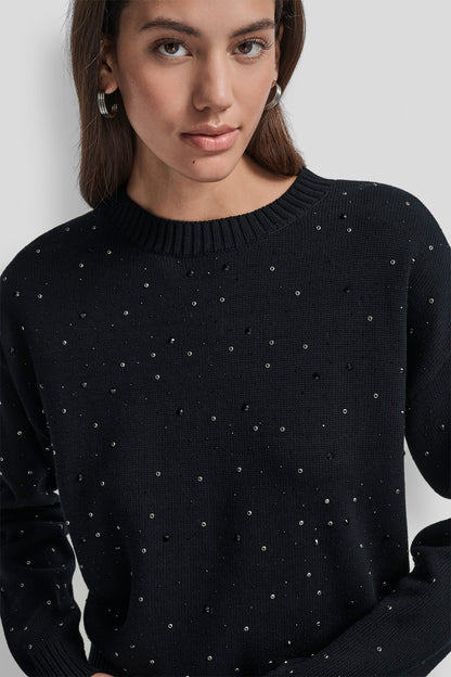 LONG SLEEVE RHINESTONE CREW NECK SWEATER