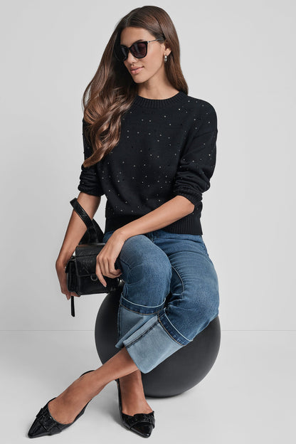 LONG SLEEVE RHINESTONE CREW NECK SWEATER