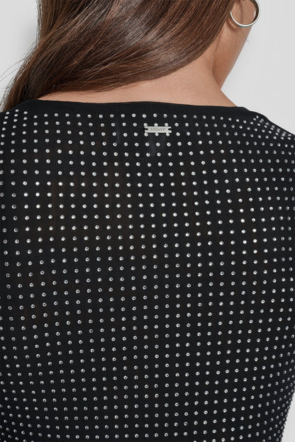 DOME STUDS MESH LONG SLEEVE DRESS