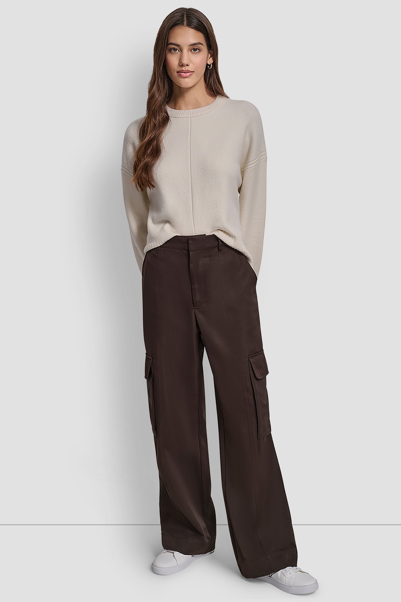 HIGH-RISE SATIN WIDE-LEG CARGO PANT