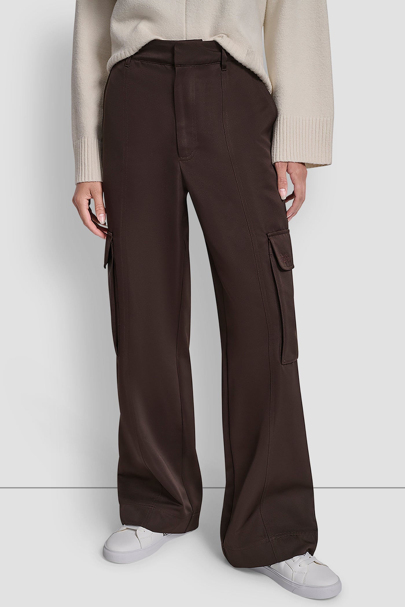 HIGH-RISE SATIN WIDE-LEG CARGO PANT