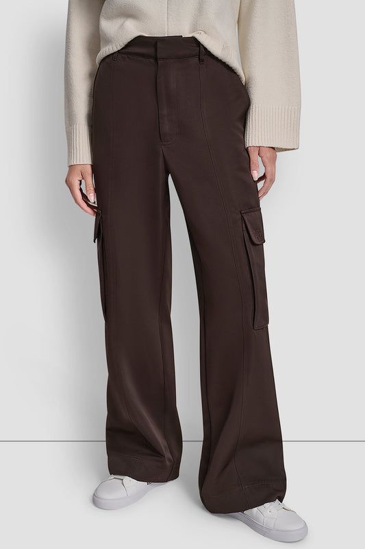 HIGH-RISE SATIN WIDE-LEG CARGO PANT