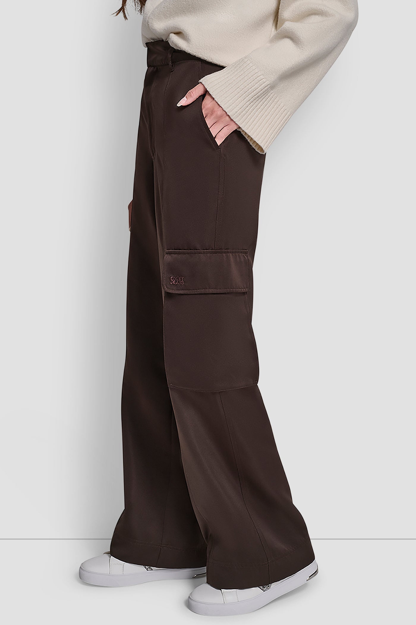 HIGH-RISE SATIN WIDE-LEG CARGO PANT