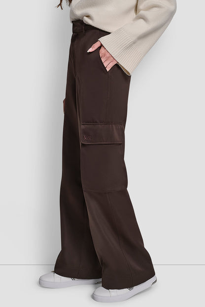 HIGH-RISE SATIN WIDE-LEG CARGO PANT