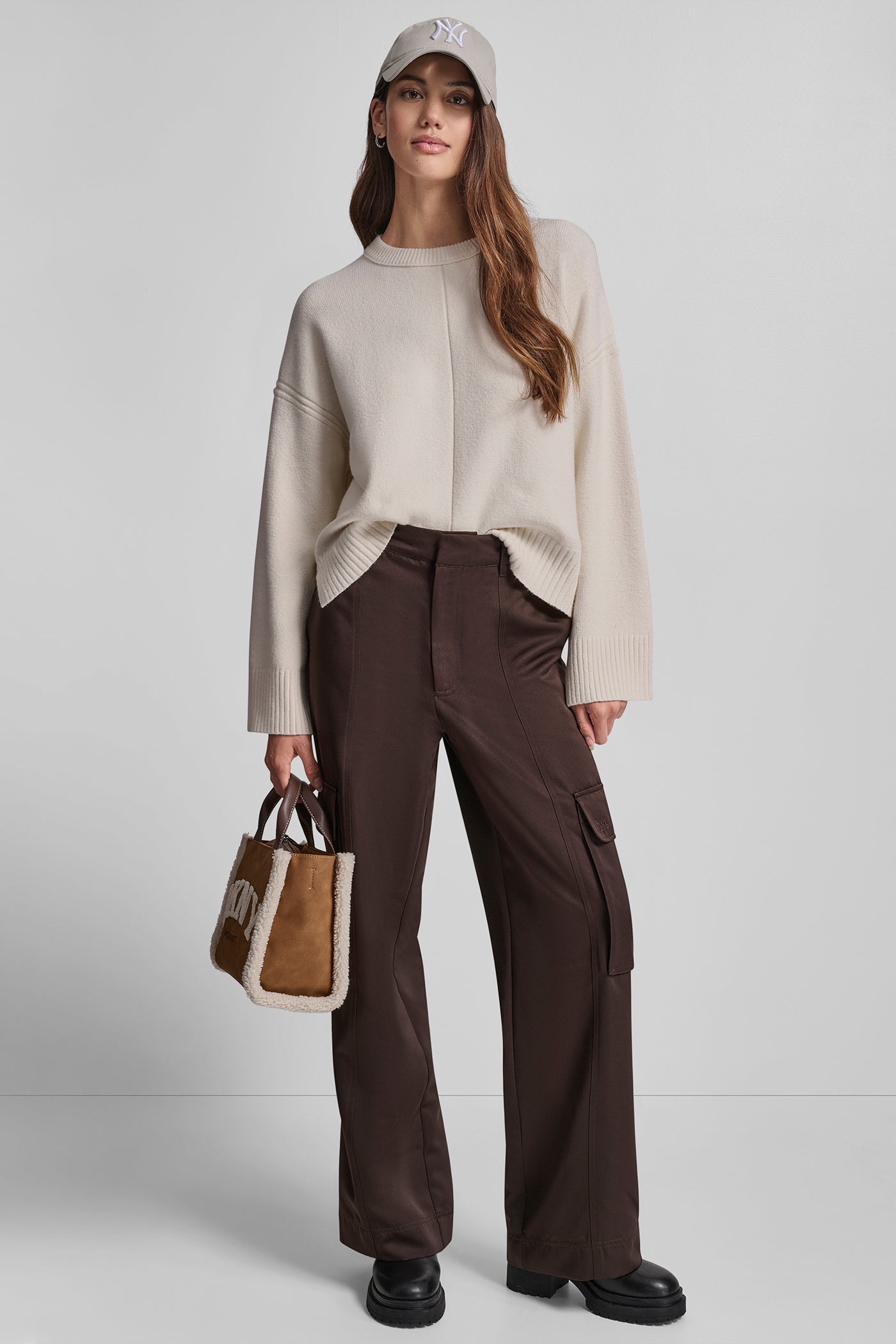 HIGH-RISE SATIN WIDE-LEG CARGO PANT