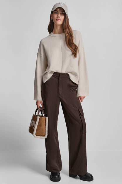 HIGH-RISE SATIN WIDE-LEG CARGO PANT