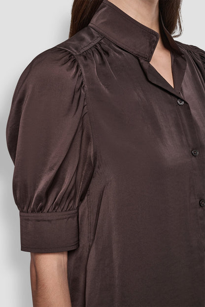 PUFF SLEEVE COLLARLESS SHIRT