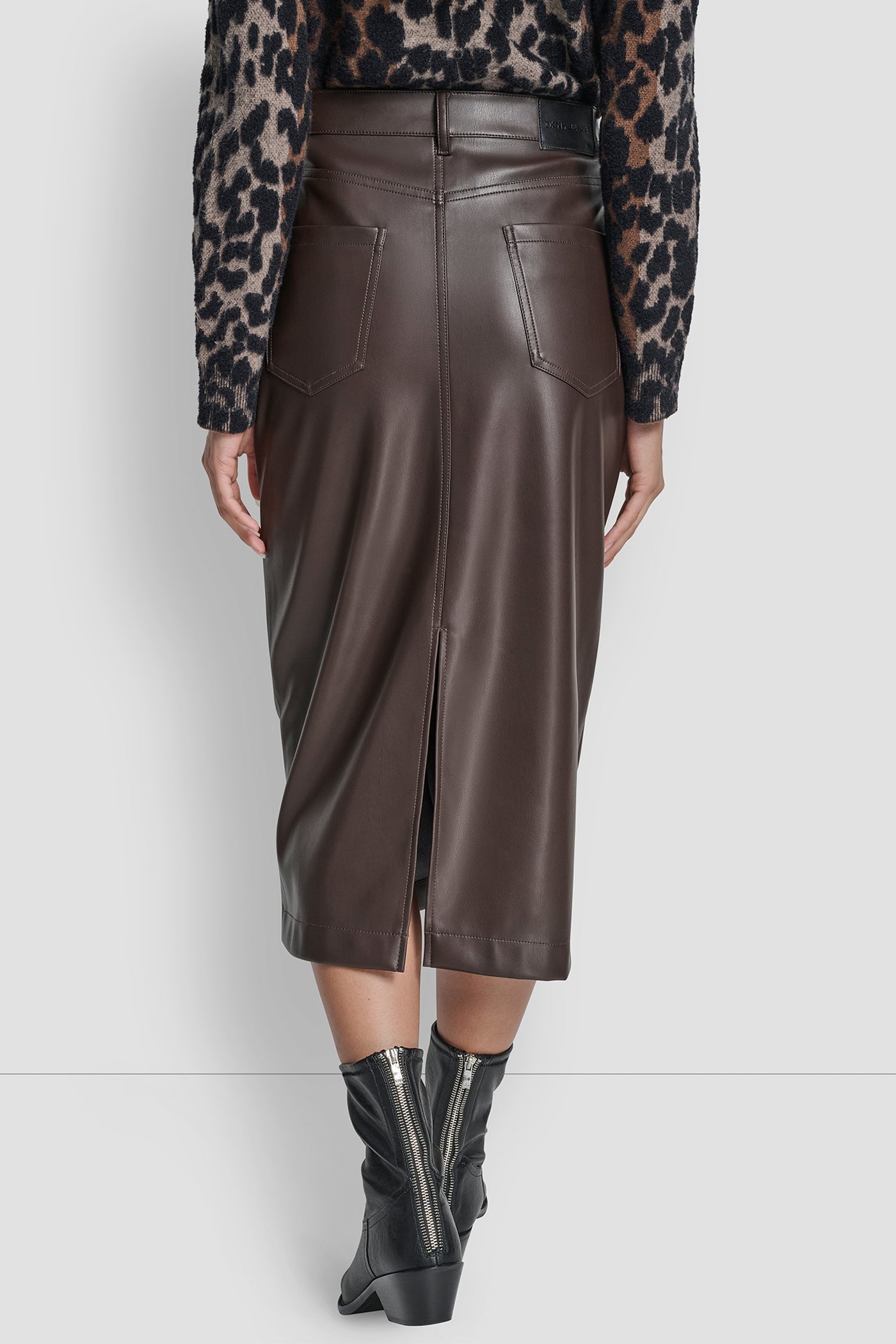 FAUX LEATHER MIDI COLUMN SKIRT