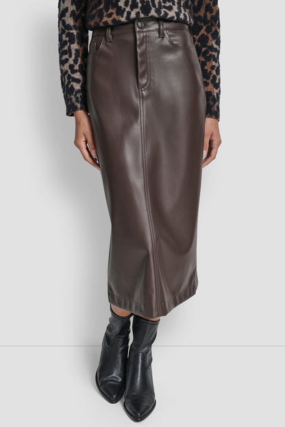 FAUX LEATHER MIDI COLUMN SKIRT