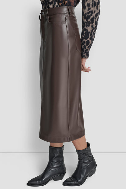 FAUX LEATHER MIDI COLUMN SKIRT