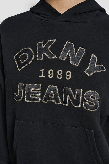 DKNY JEANS SATIN APPLIQUE CHAINSTITCH LOGO SWEATSHIRT