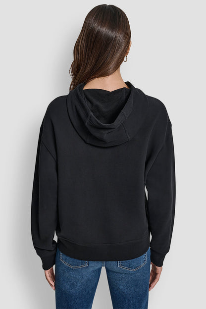 DKNY JEANS SATIN APPLIQUE CHAINSTITCH LOGO SWEATSHIRT
