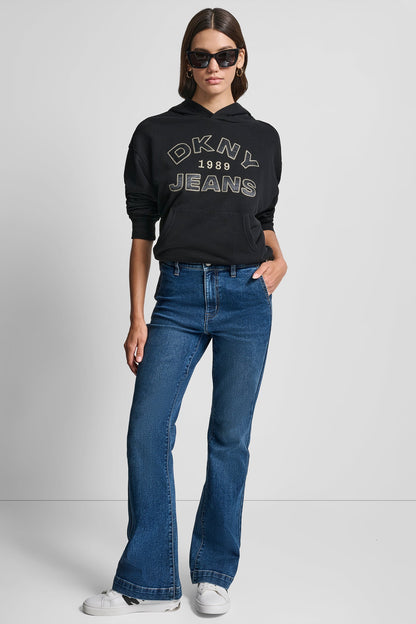DKNY JEANS SATIN APPLIQUE CHAINSTITCH LOGO SWEATSHIRT