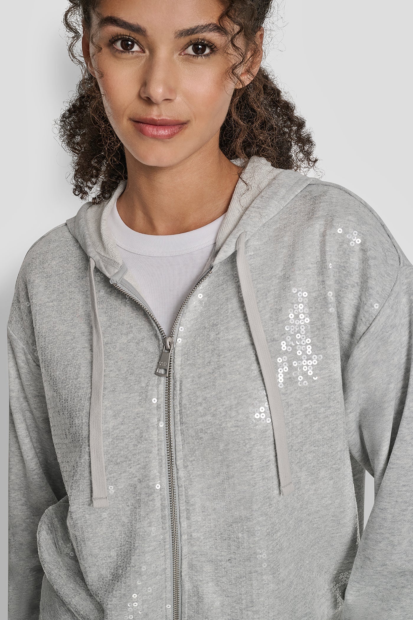 SEQUIN ZIP FRONT HOODIE