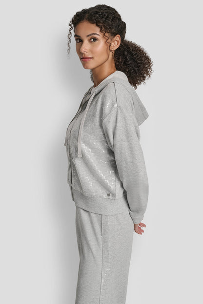 SEQUIN ZIP FRONT HOODIE