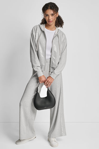 SEQUIN ZIP FRONT HOODIE