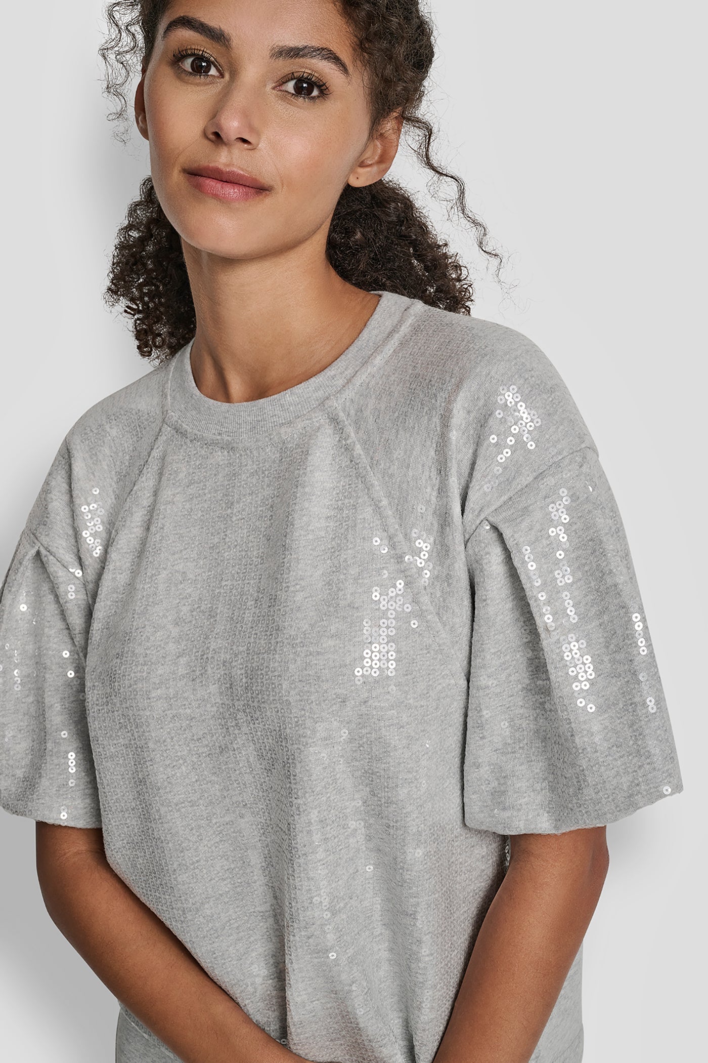 SEQUIN PUFF SLEEVE SWEATER