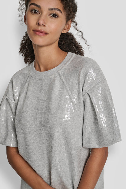 SEQUIN PUFF SLEEVE SWEATER