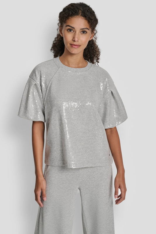 SEQUIN PUFF SLEEVE SWEATER